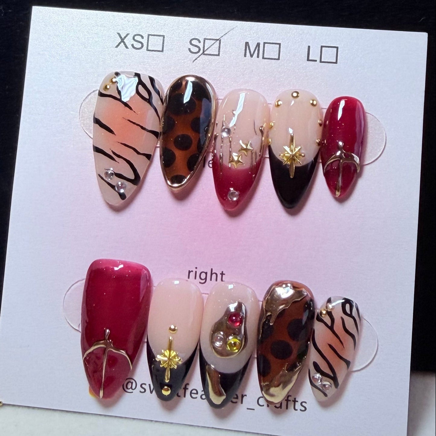 Christmas Chic Press-On Nails – Leopard Pattern, Wine Red & Gold Details