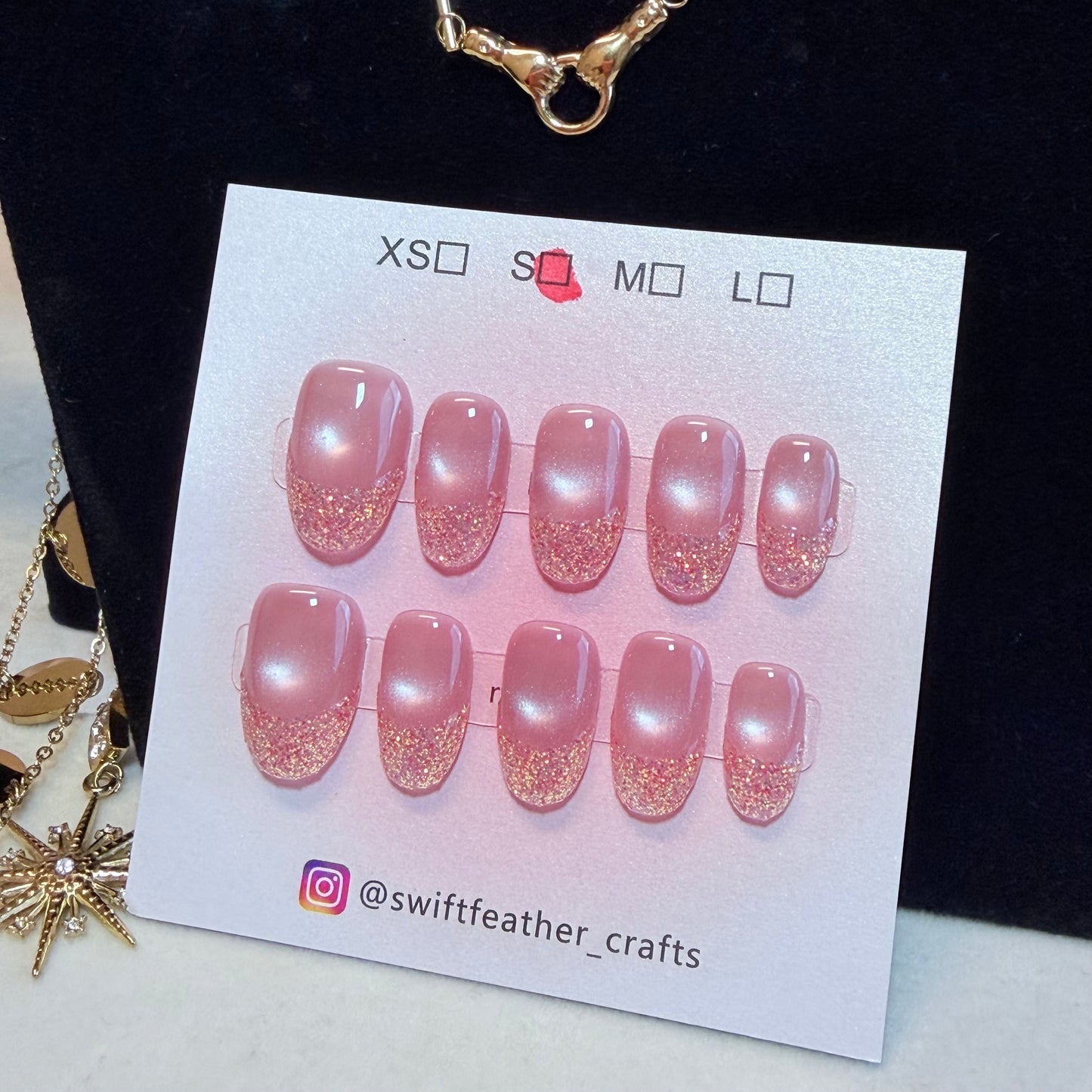 Pink Glitter French Press-On Nails – Short Squoval Soft Glam