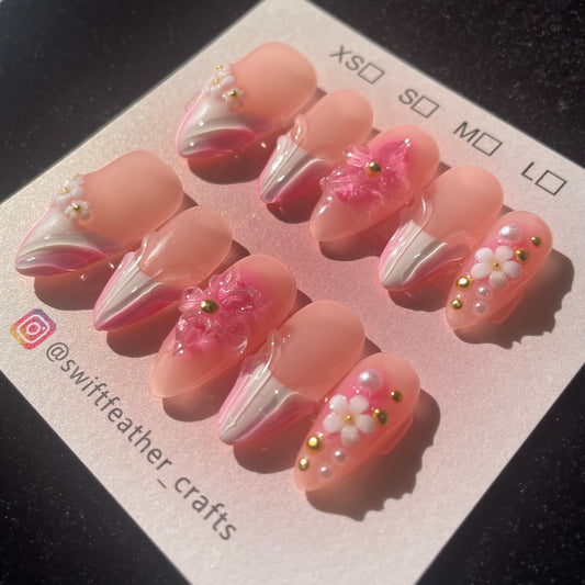 Pink Daisy & Petal Bloom Long Almond Press-On Nails