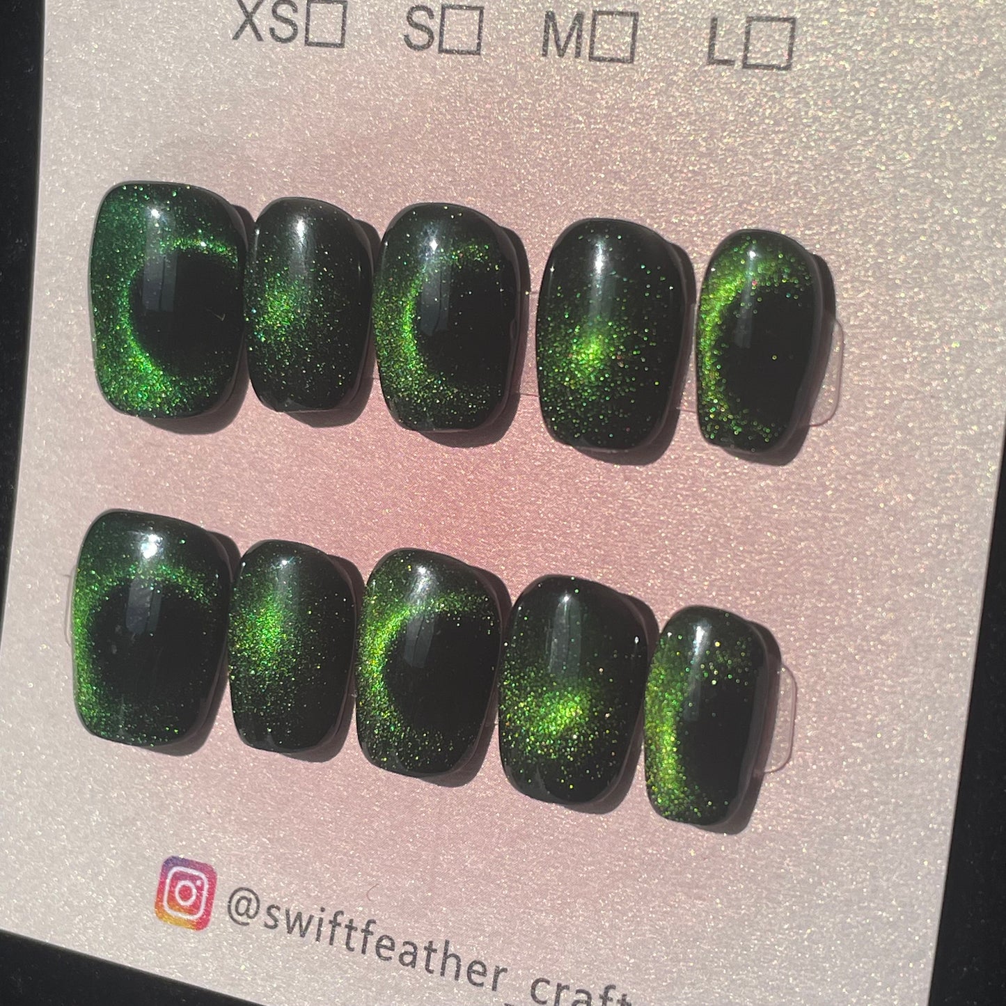 Aurora Cat-Eye Galaxy Glow Green Short Square Press-On Nails