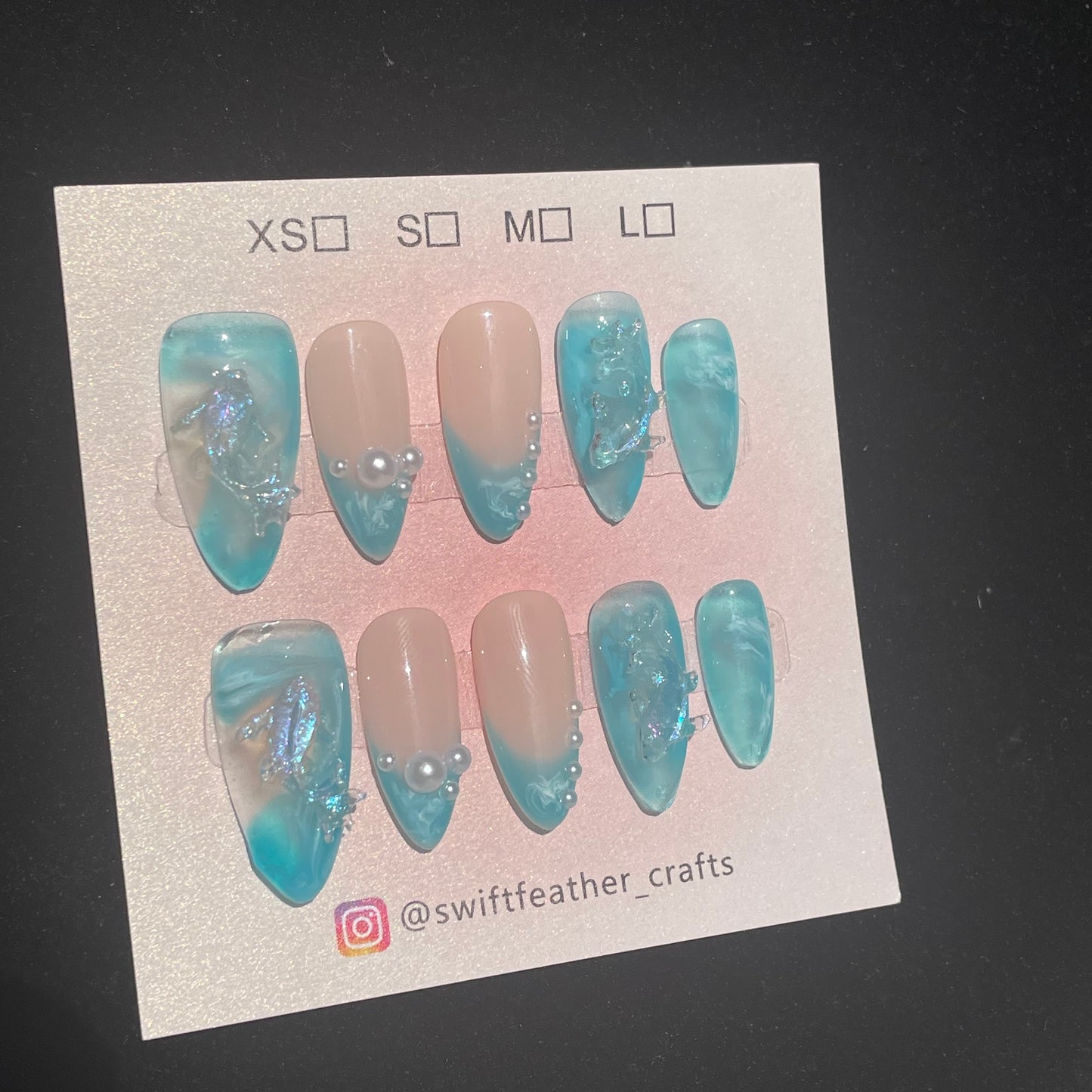 Ocean Tide Pearl Droplet Long Almond Press-On Nails