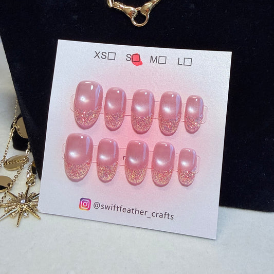 Pink Glitter French Press-On Nails – Short Squoval Soft Glam
