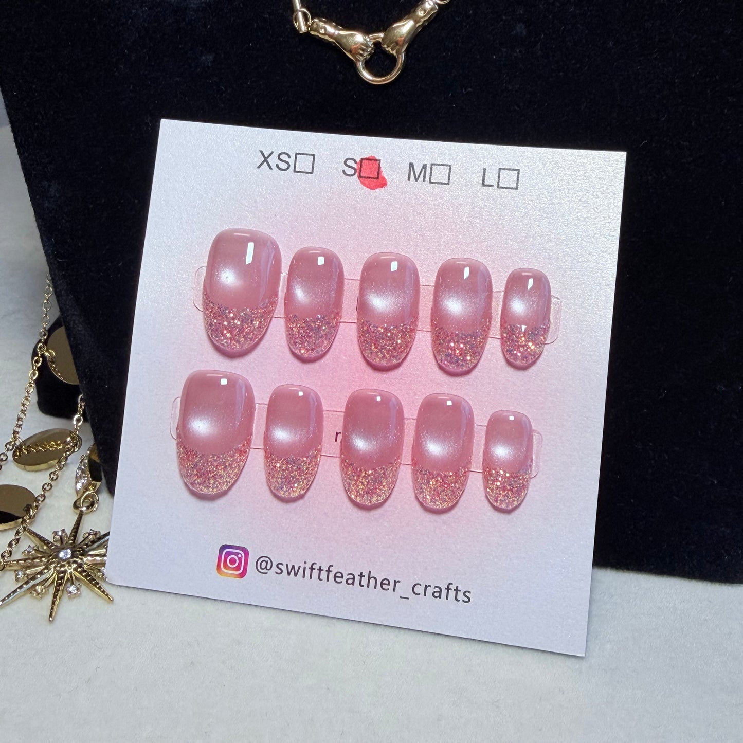 Pink Glitter French Press-On Nails – Short Squoval Soft Glam
