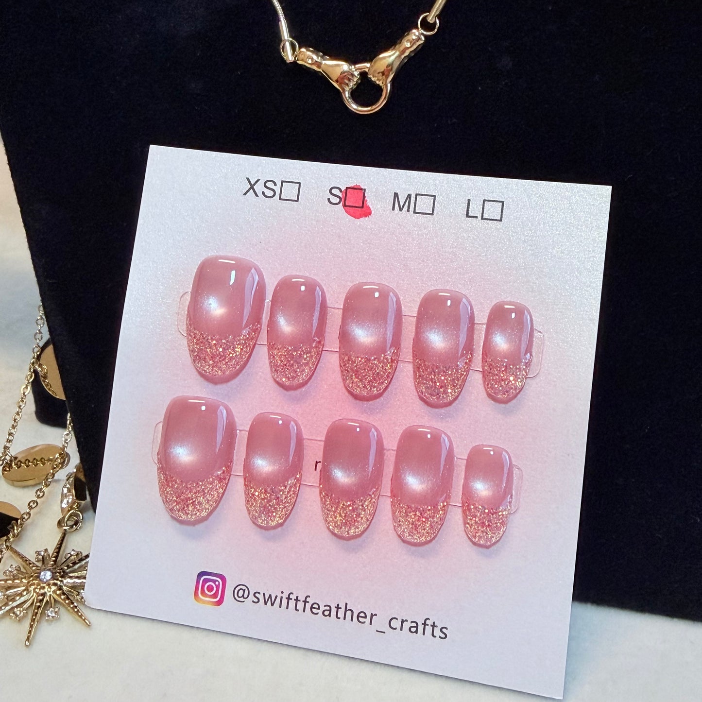 Pink Glitter French Press-On Nails – Short Squoval Soft Glam