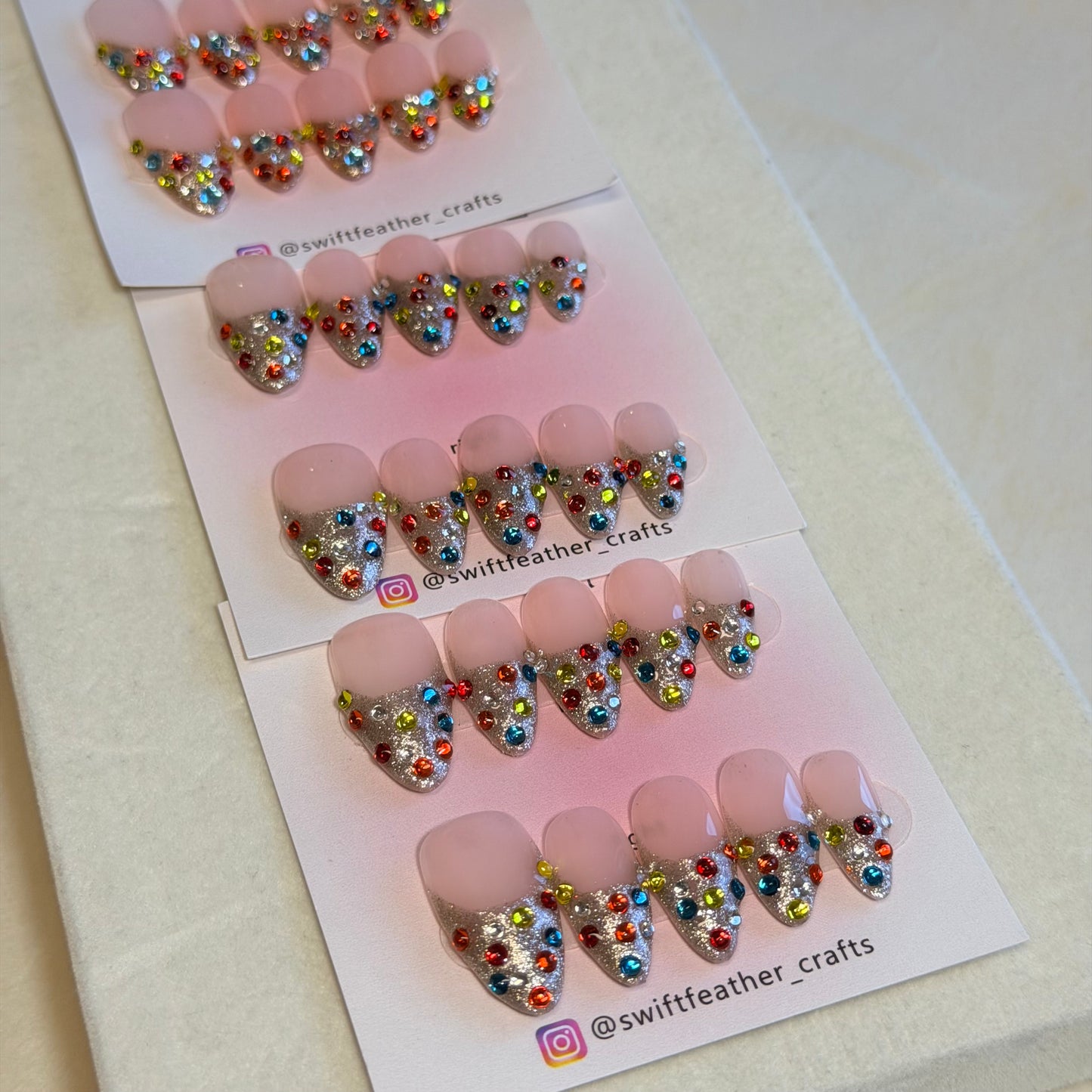 Christmas Sparkle Rhinestone Press-On Nails – Silver Glitter & Multicolor Gems