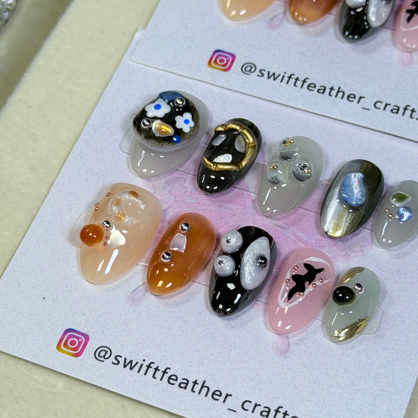 Abstract Press-On Nails – Mixed Design Art Set, Handmade & Unique