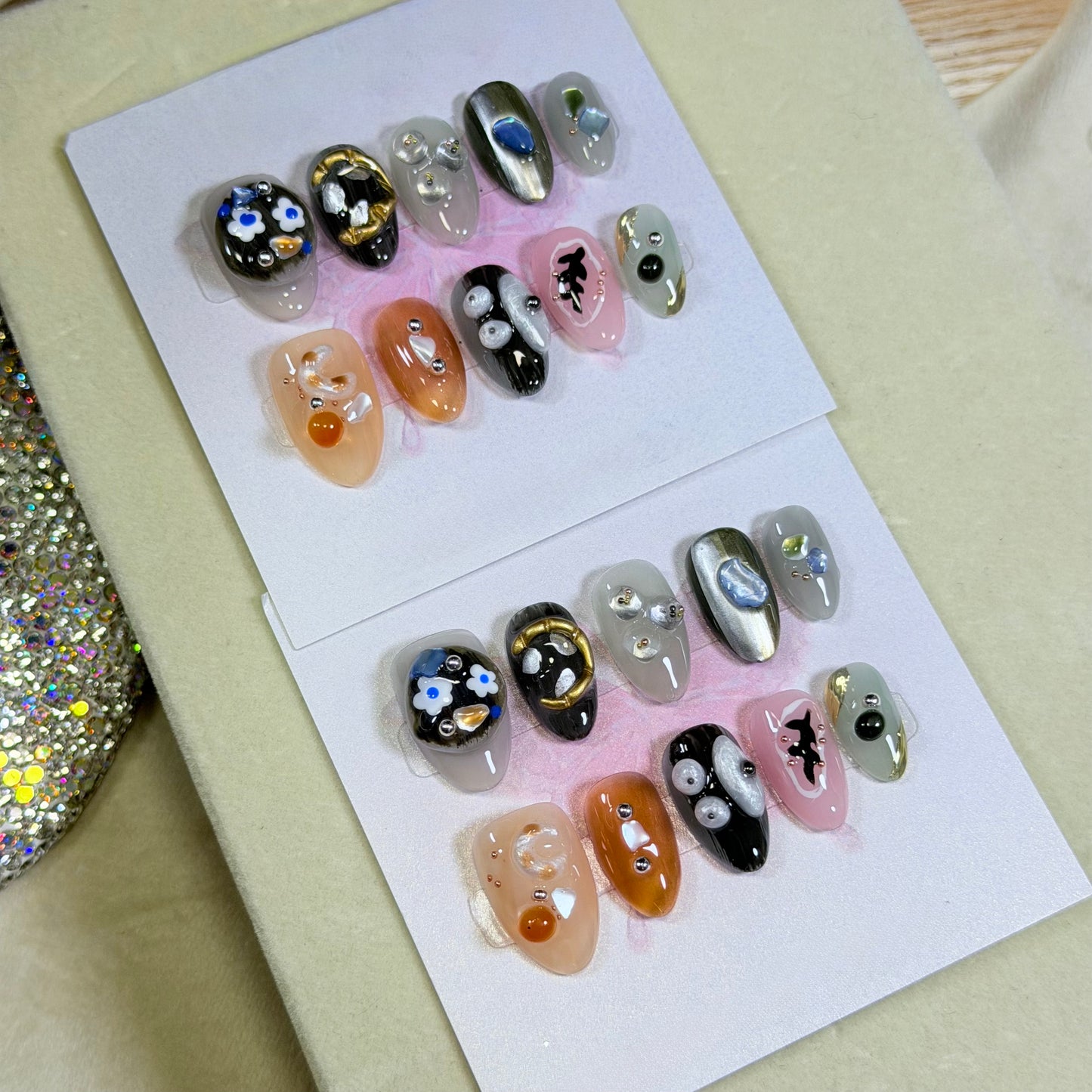 Abstract Press-On Nails – Mixed Design Art Set, Handmade & Unique