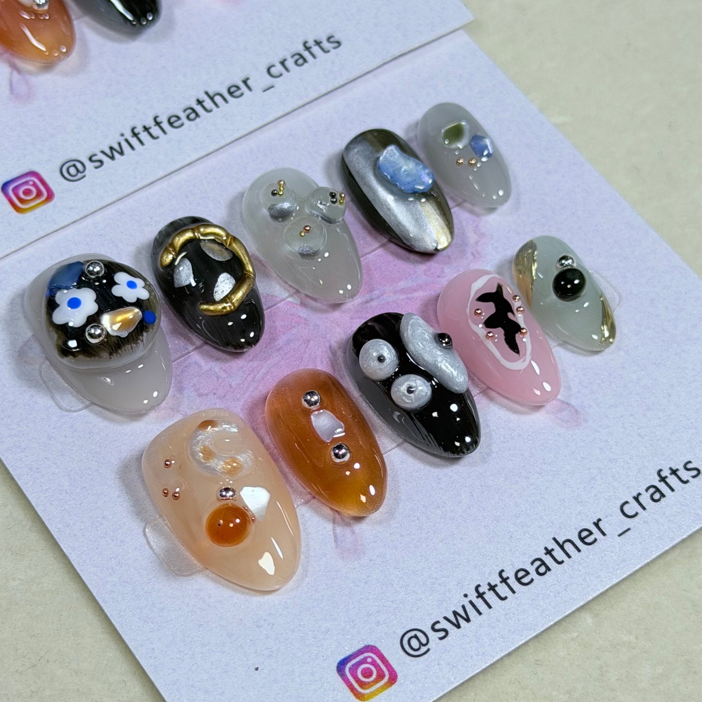 Abstract Press-On Nails – Mixed Design Art Set, Handmade & Unique