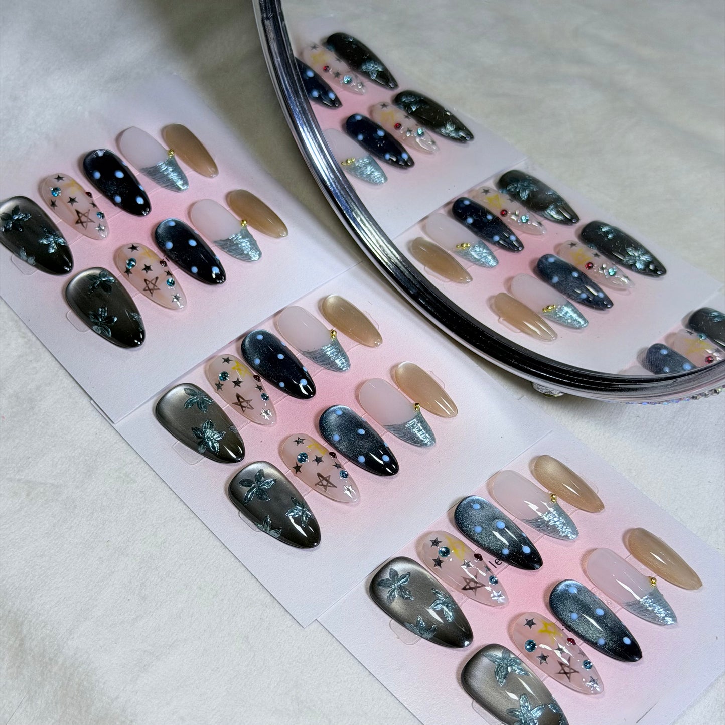 Blue Gradient Press-On Nails – Star Detail Design, Cat Eyes