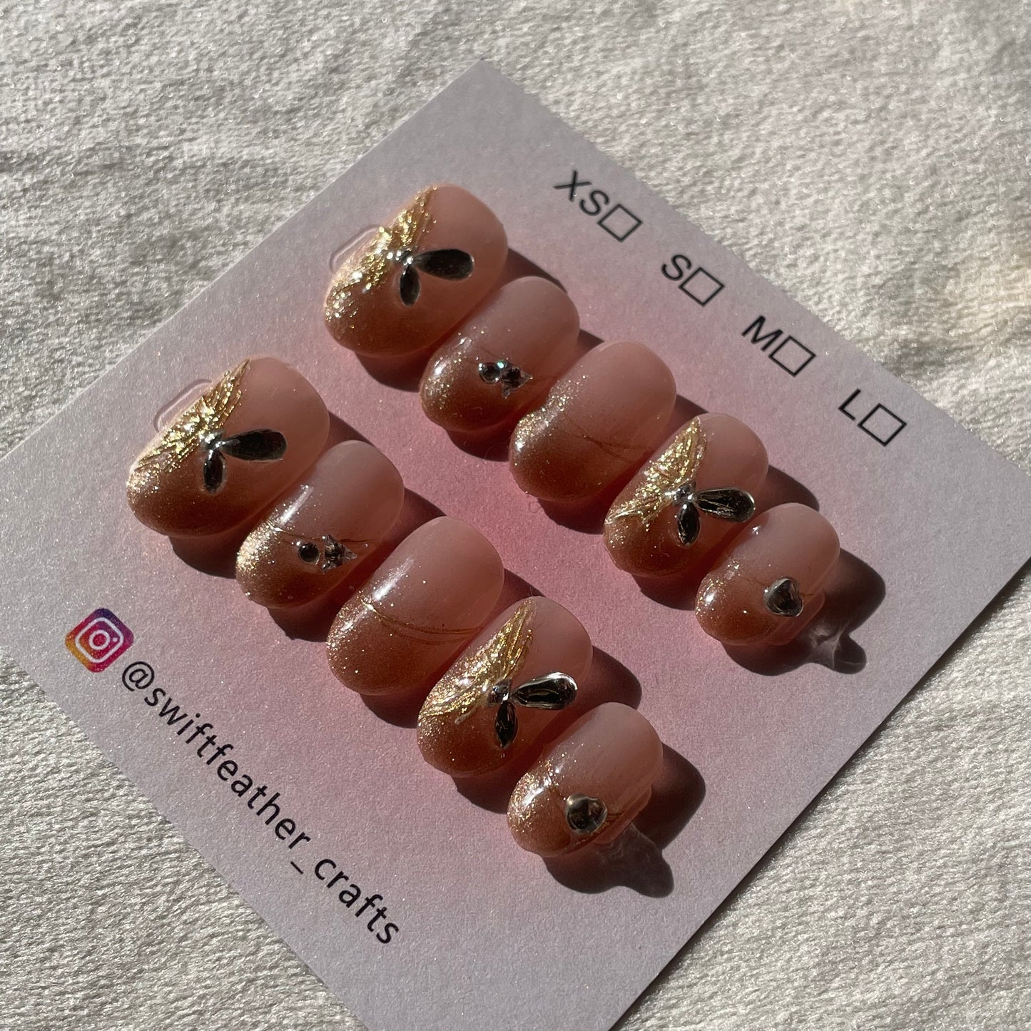 Sparkling Golden Butterfly Gem Press-On Nails Short Almond Shape