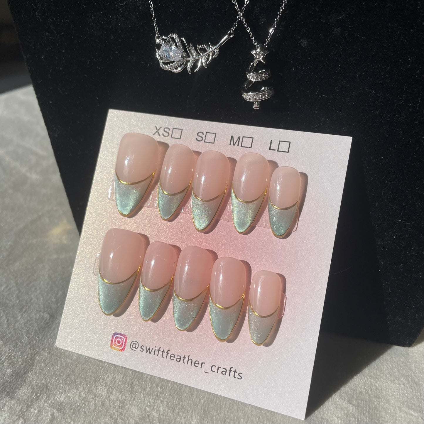 Green Chrome Almond French Tip Press-On Nails