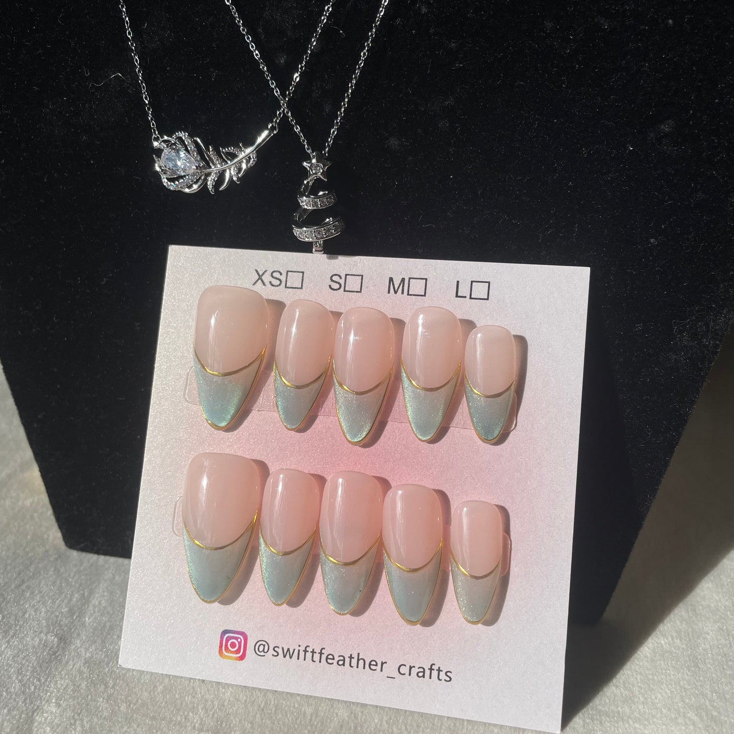Green Chrome Almond French Tip Press-On Nails