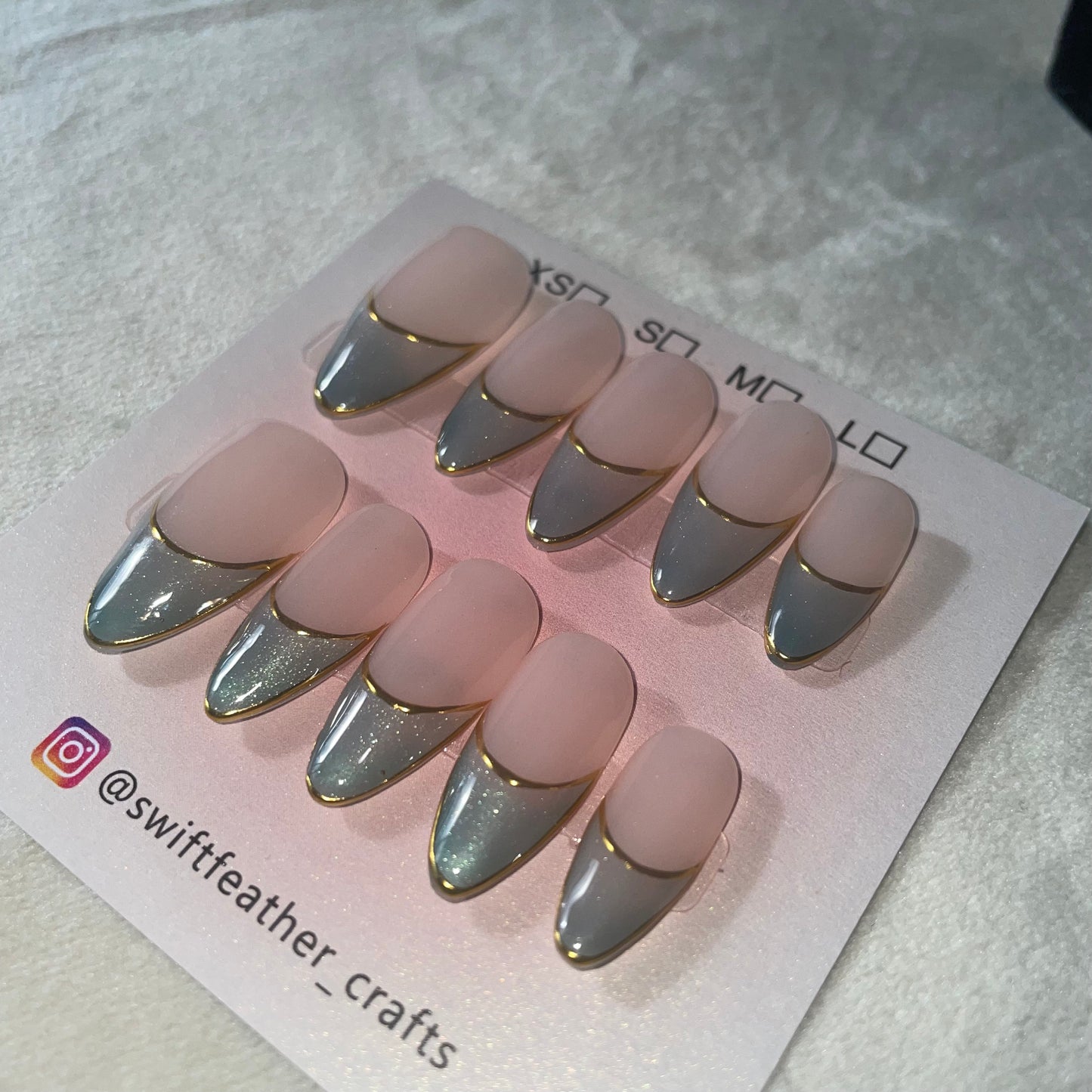 Green Chrome Almond French Tip Press-On Nails