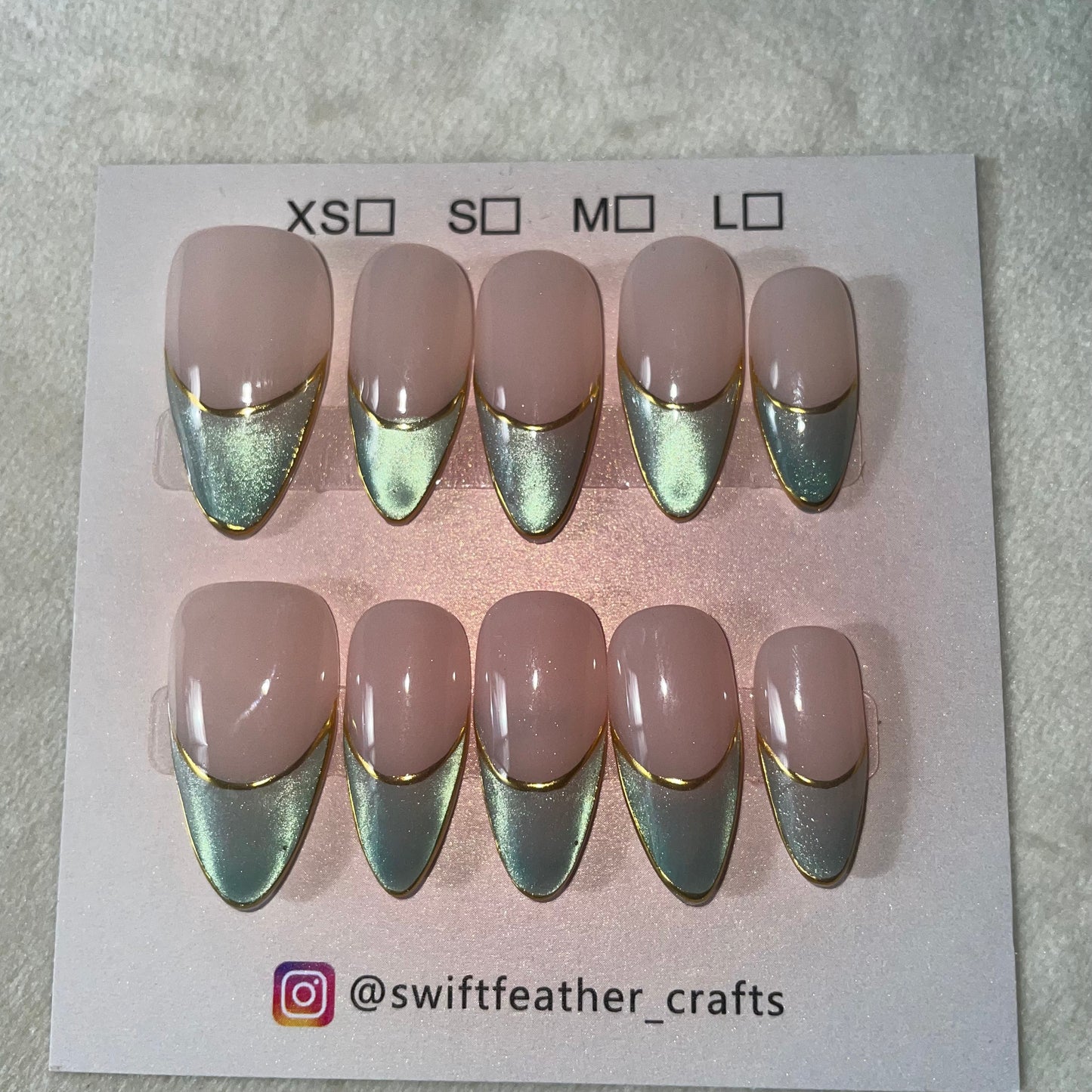 Green Chrome Almond French Tip Press-On Nails