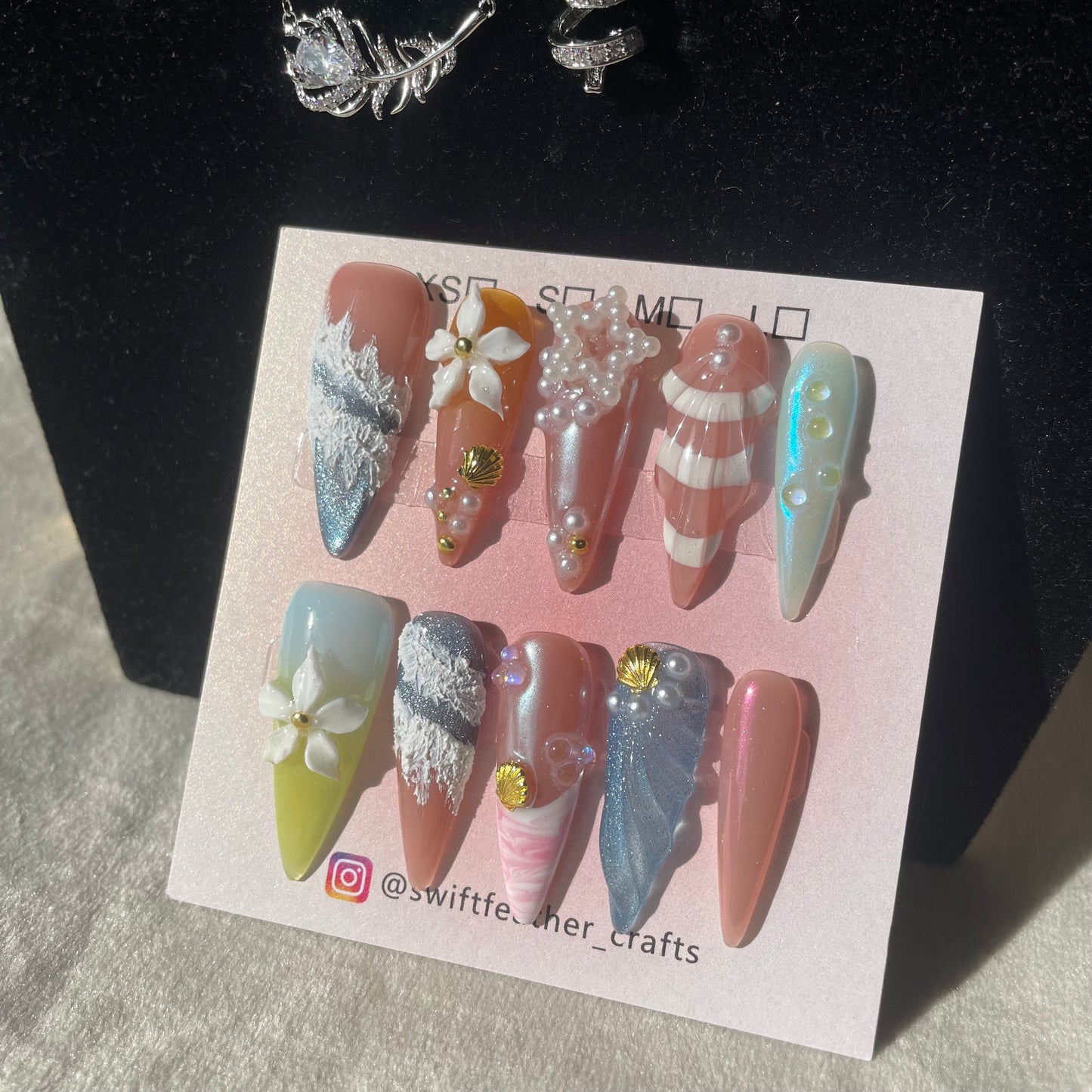 Sea Breeze 3D Shell & Flower Press-On Nails