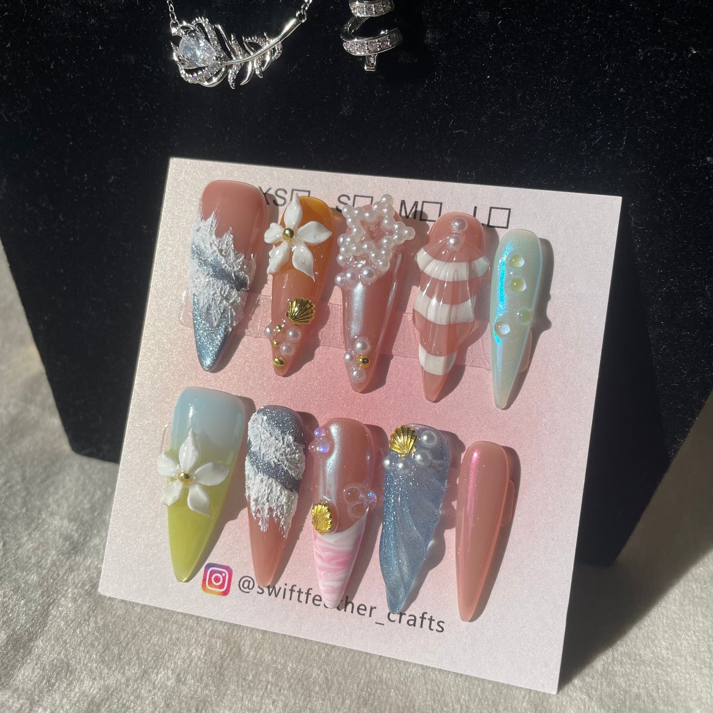 Sea Breeze 3D Shell & Flower Press-On Nails
