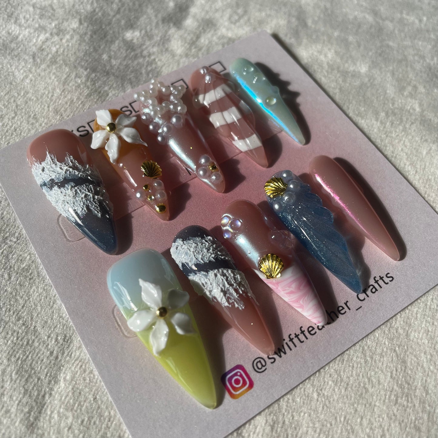 Sea Breeze 3D Shell & Flower Press-On Nails