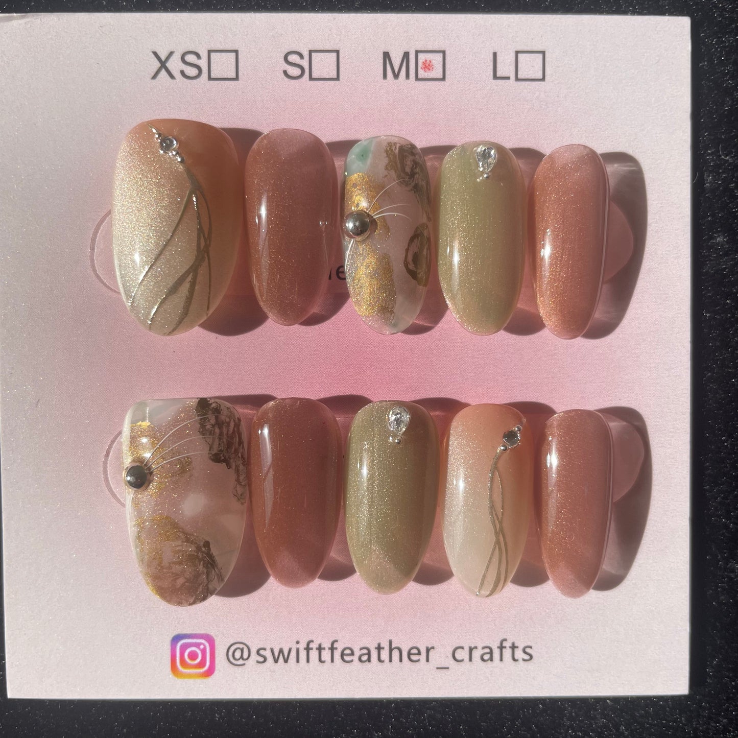 Golden Mist Olive Press-On Nails with Gem Accents