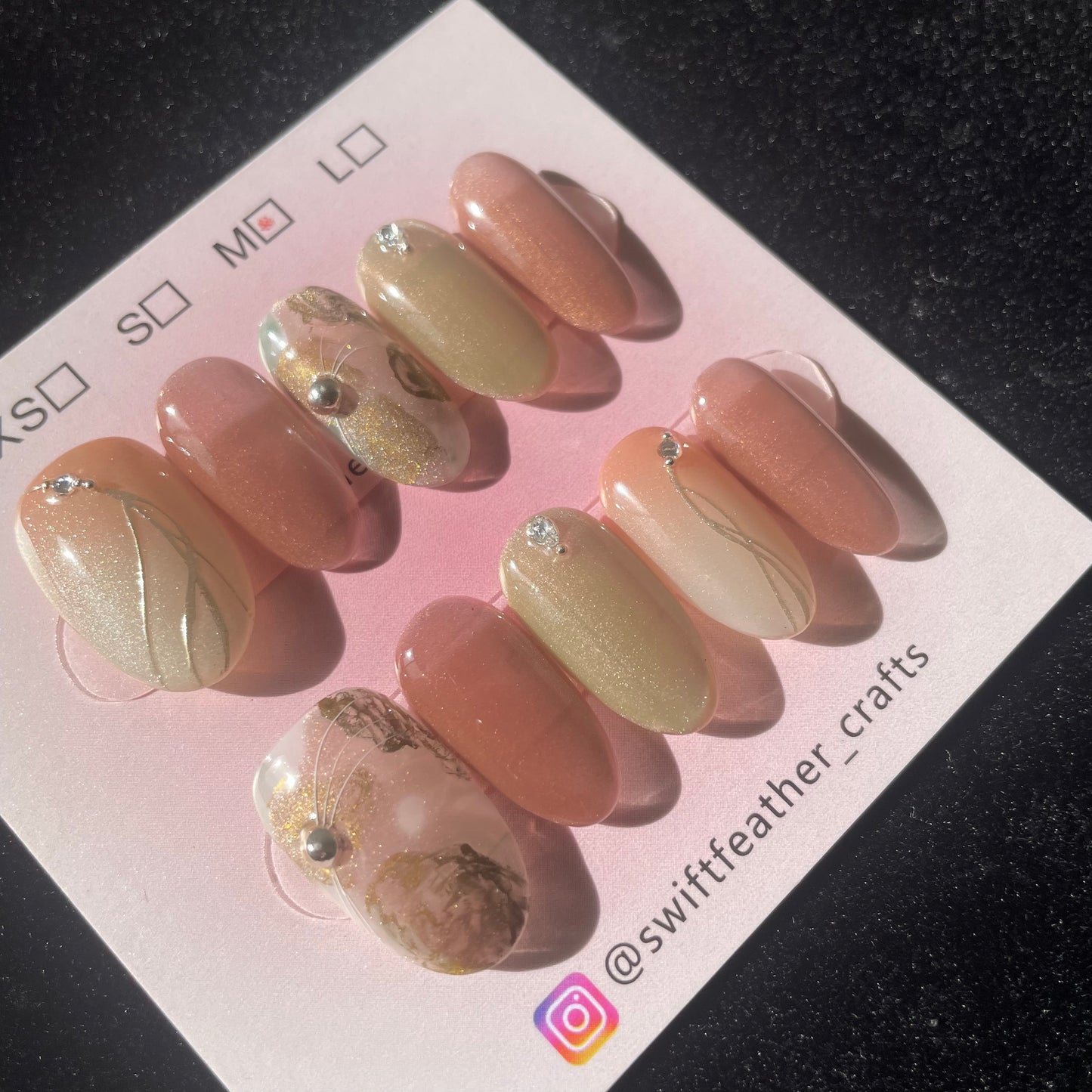 Golden Mist Olive Press-On Nails with Gem Accents