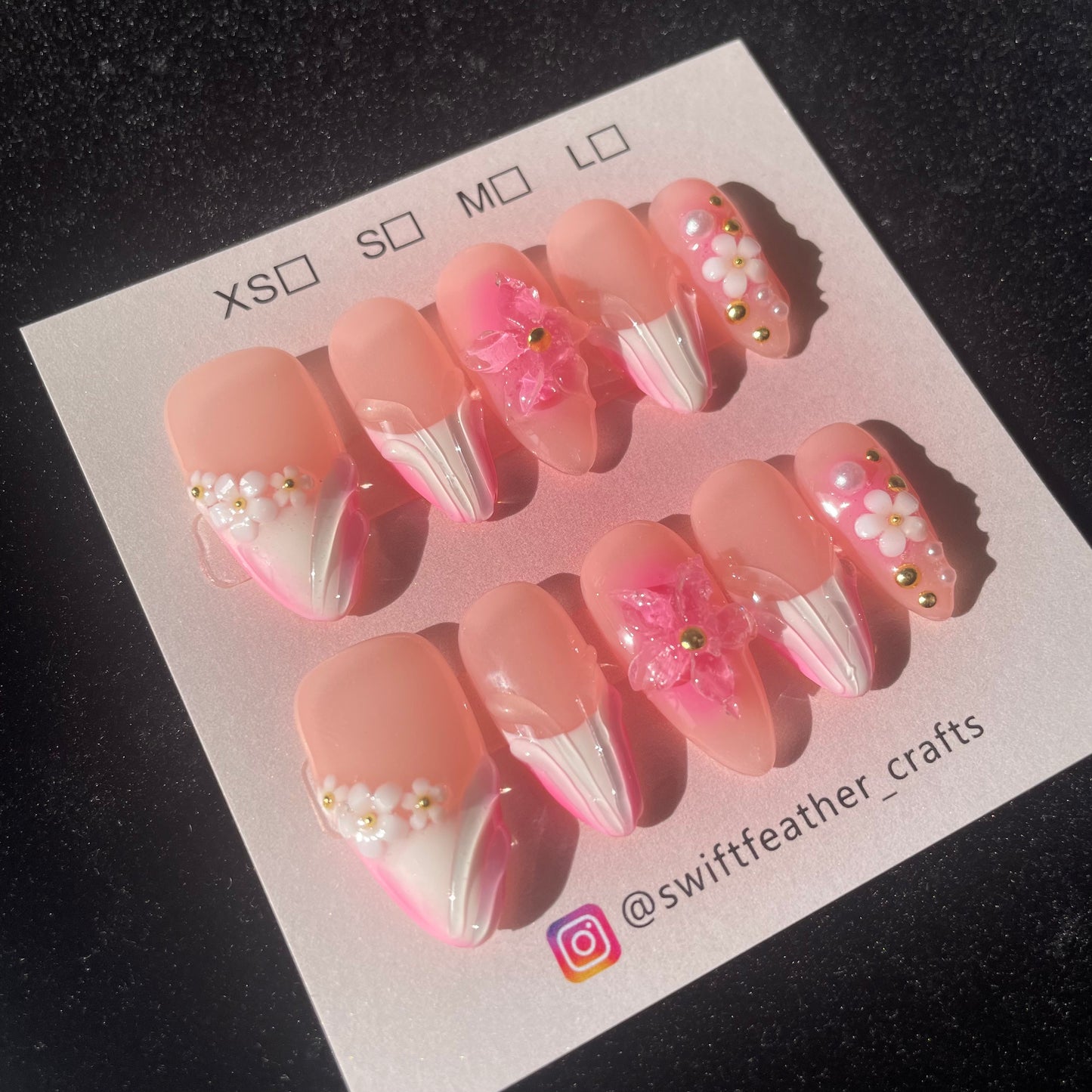 Pink Daisy & Petal Bloom Long Almond Press-On Nails