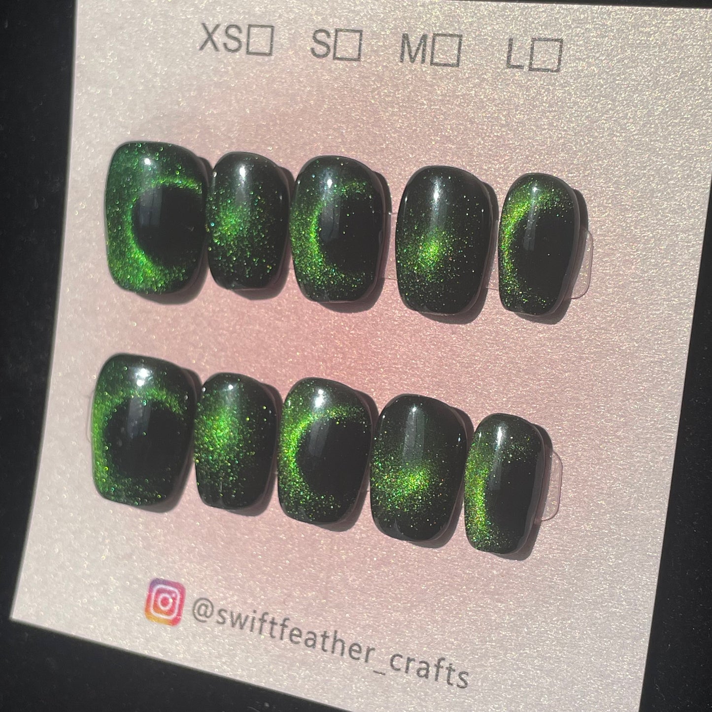 Aurora Cat-Eye Galaxy Glow Green Short Square Press-On Nails