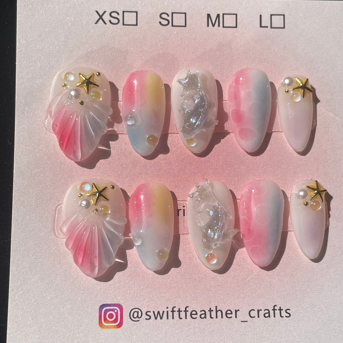 Mermaid Seashell 3D Pearl Shimmer Press-On Nails Short Almond