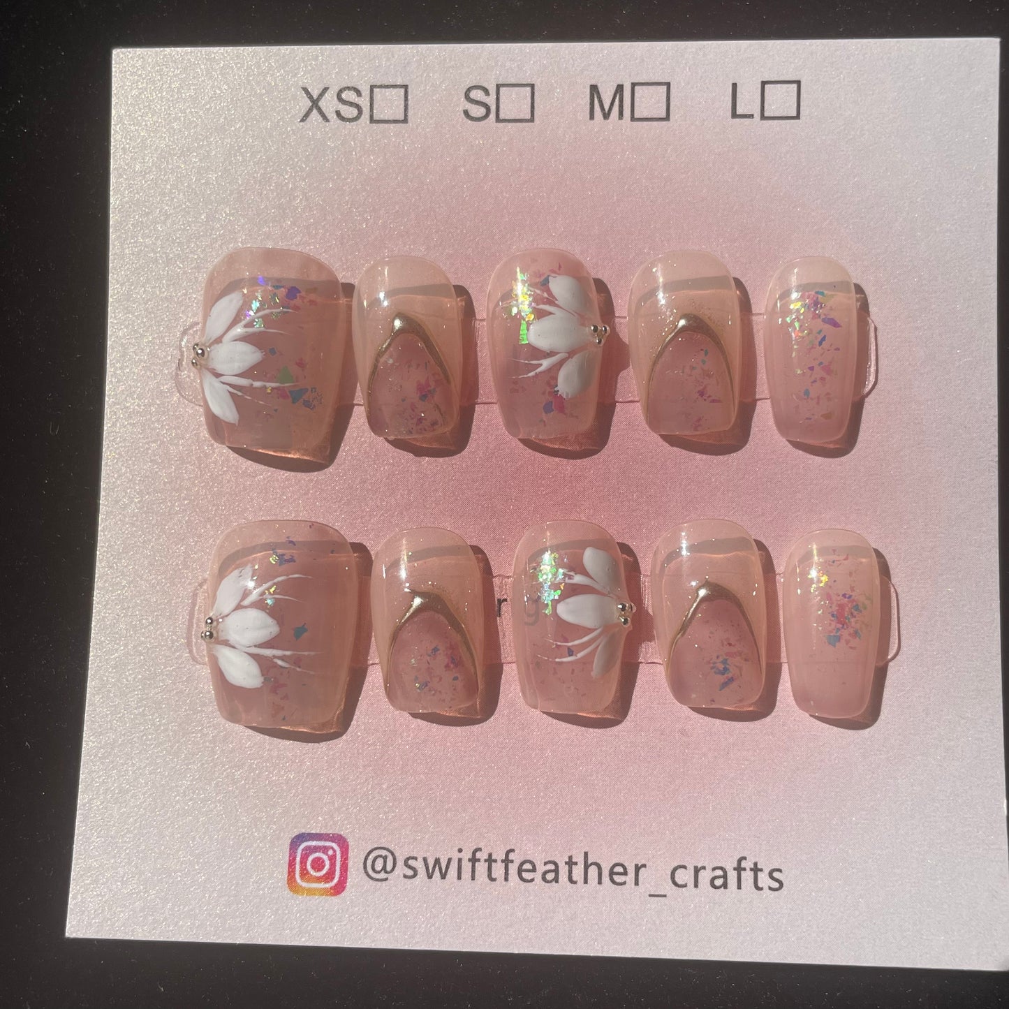 Gold Outline Floral Jelly Nude Press-On Handmade & Reusable