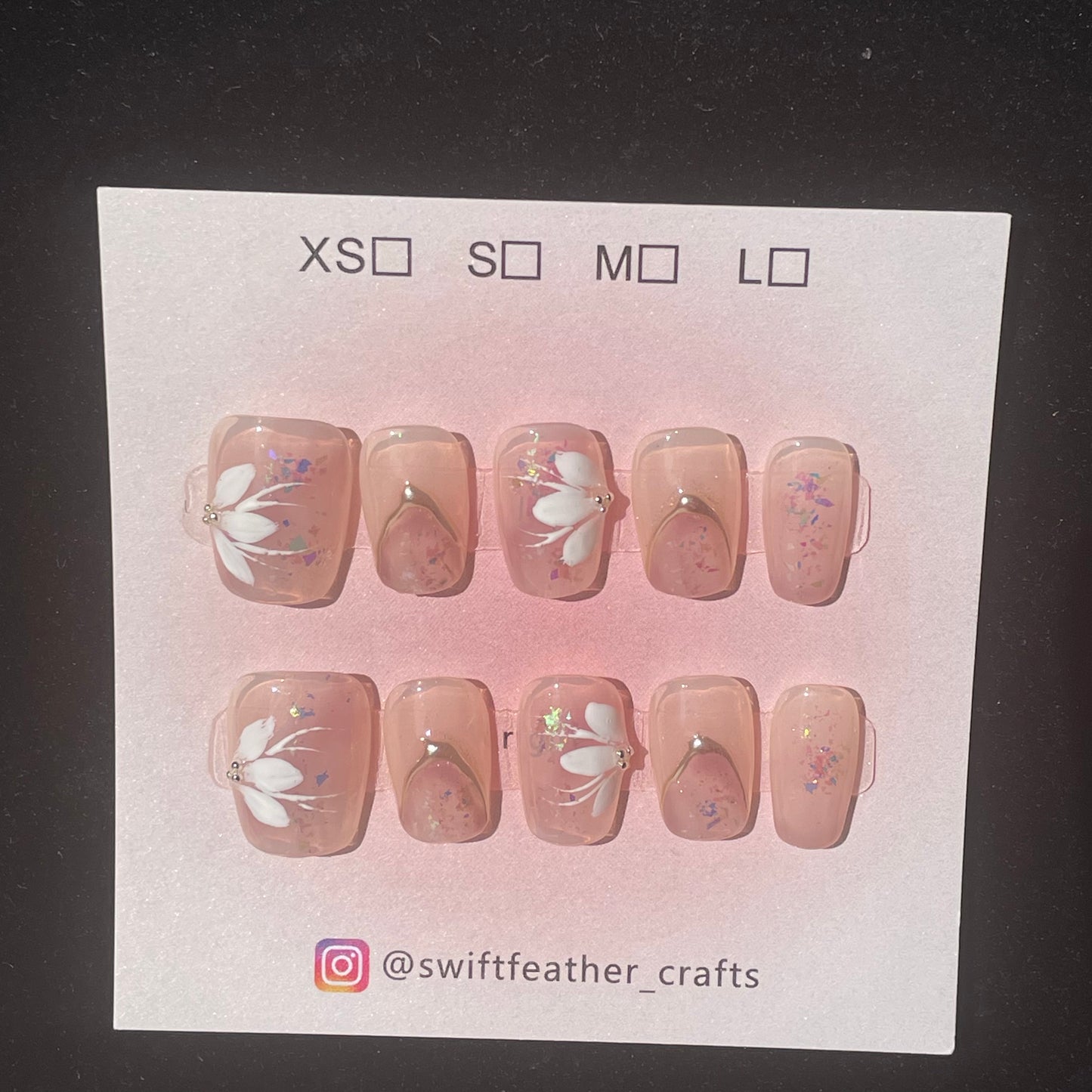 Gold Outline Floral Jelly Nude Press-On Handmade & Reusable