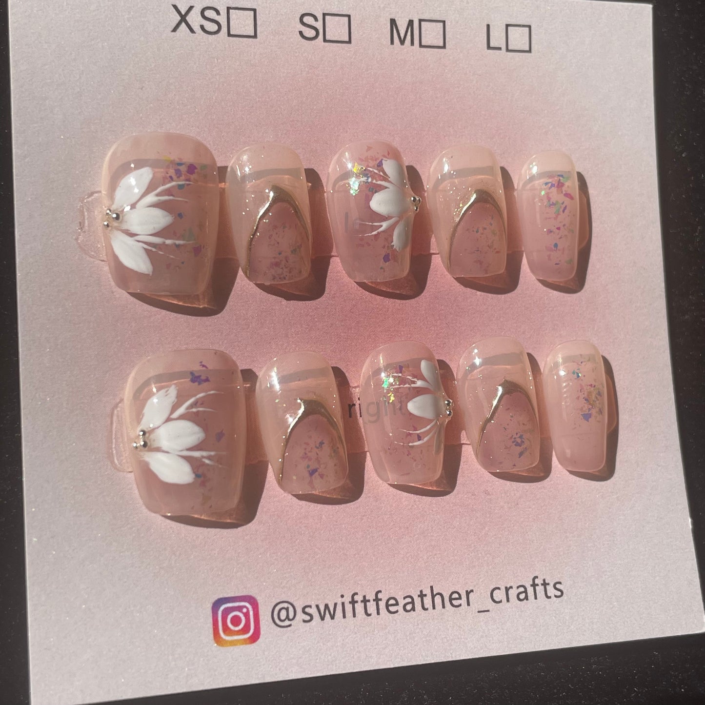 Gold Outline Floral Jelly Nude Press-On Handmade & Reusable