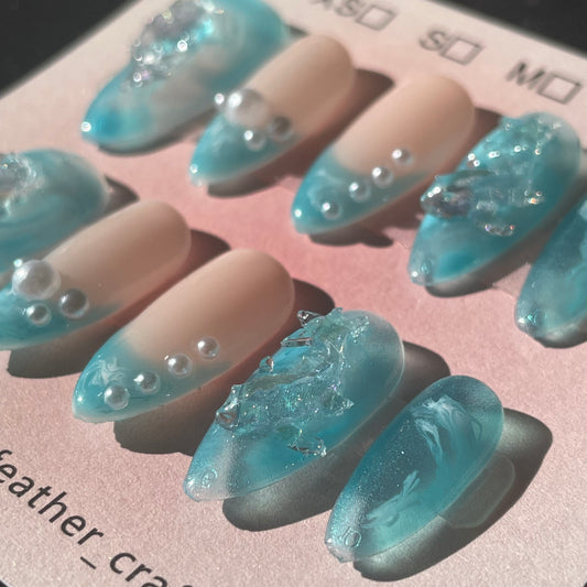 Ocean Tide Pearl Droplet Long Almond Press-On Nails