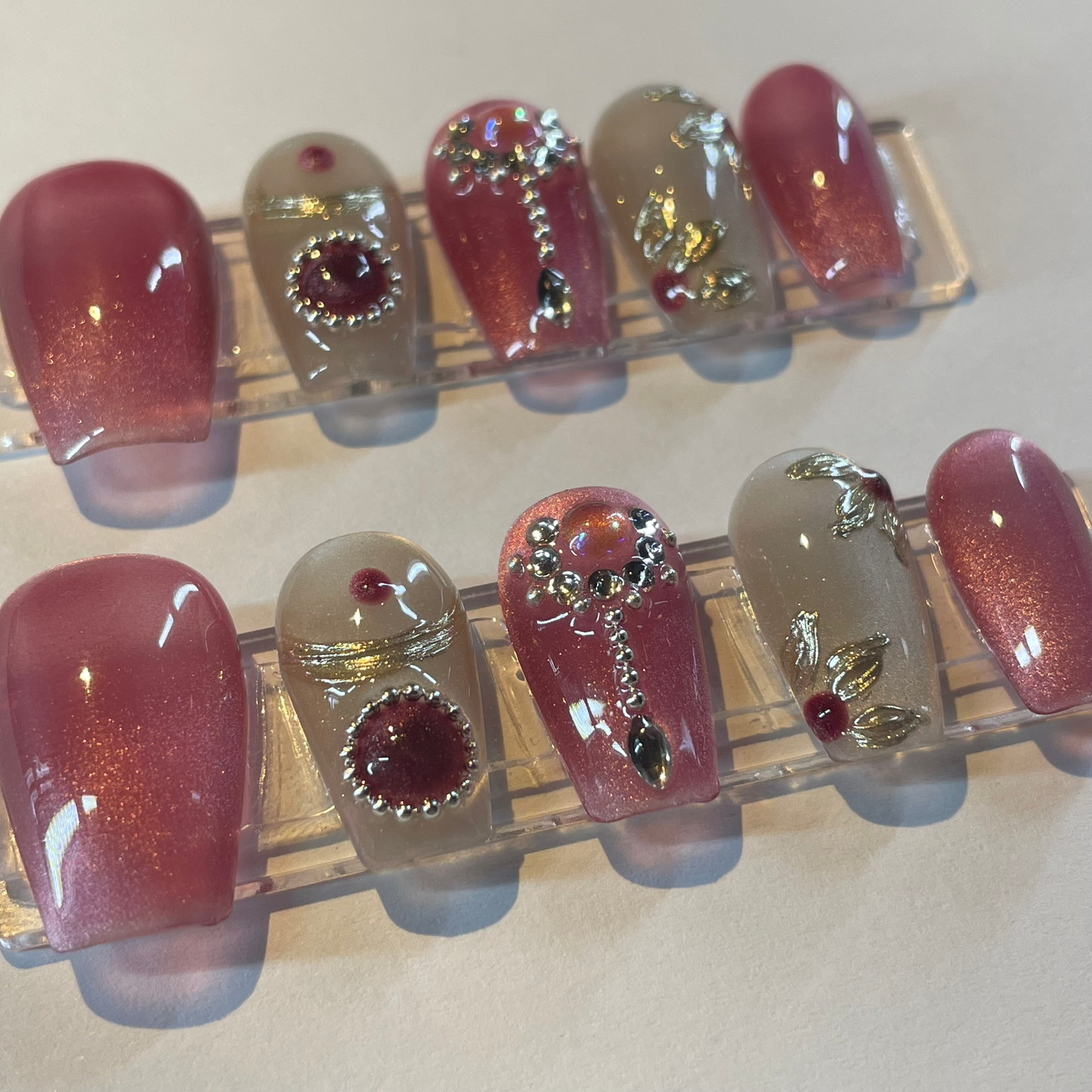 Elegant Pink Crown Press-On Nails | Royal Glam for Every Occasion