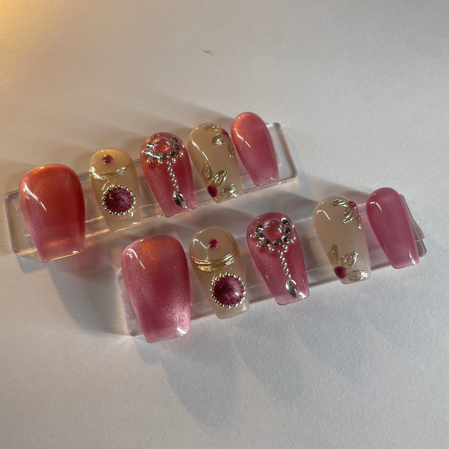 Elegant Pink Crown Press-On Nails | Royal Glam for Every Occasion