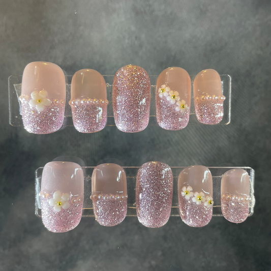 Purple Floral Press-On Nails Summer Vibes Medium Square