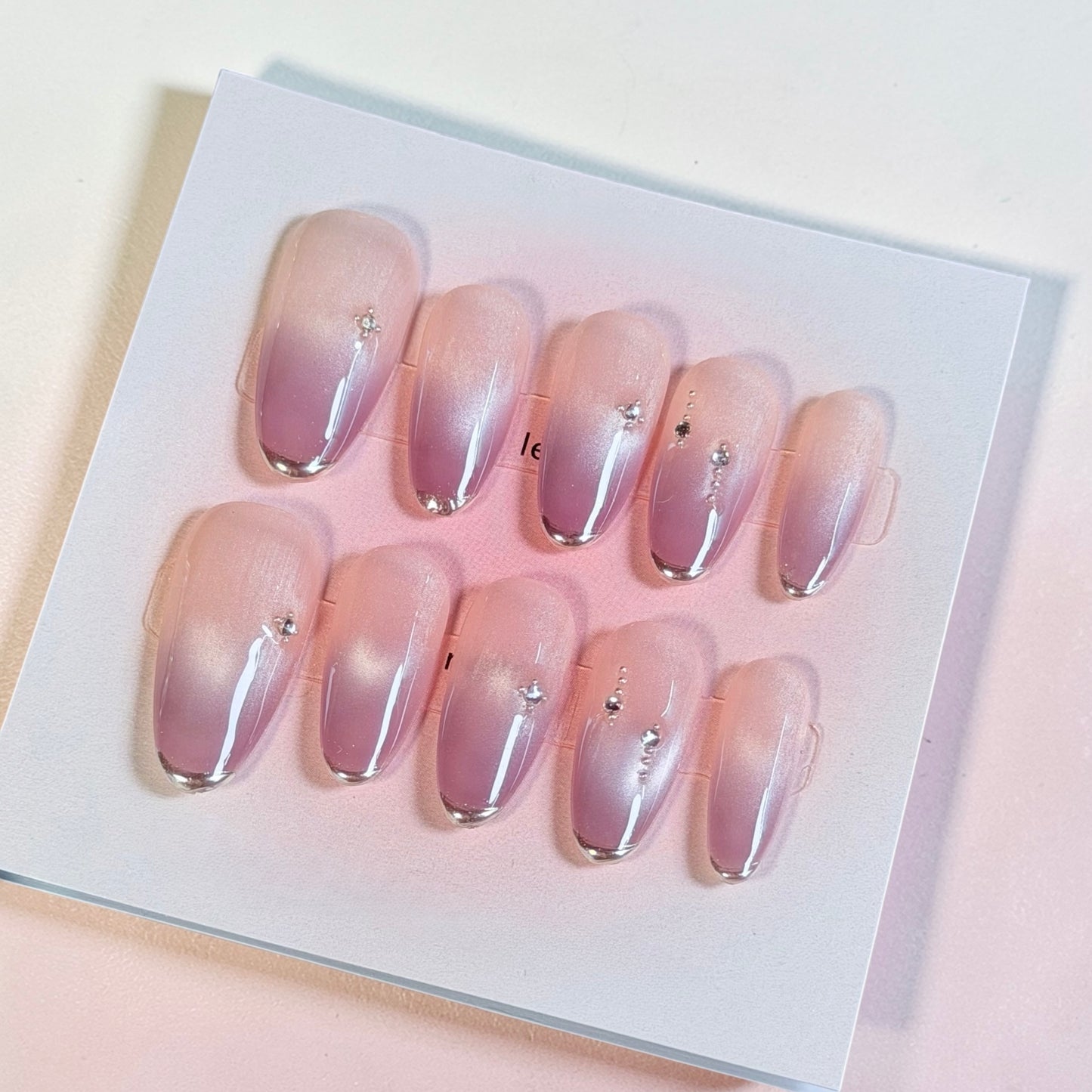 Pink Ombre Handmade Press-On Nails – Gradient Chrome Tip, Minimal Elegant Nail Set